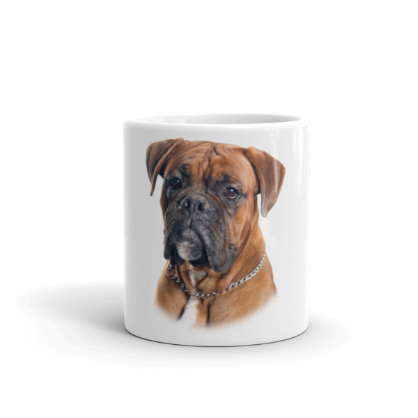 Weiße, glänzende Tasse mit Boxer Design
