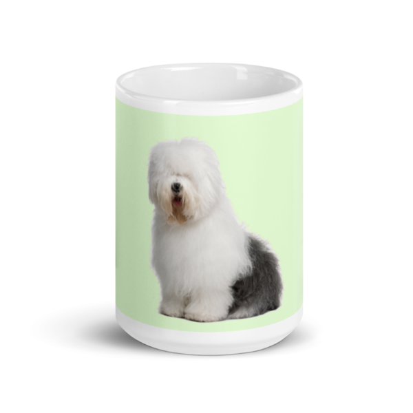 Weiße, glänzende Tasse mit Bobtail Design