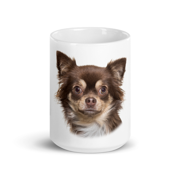 Weiße, glänzende Tasse mit Chihuahua Design