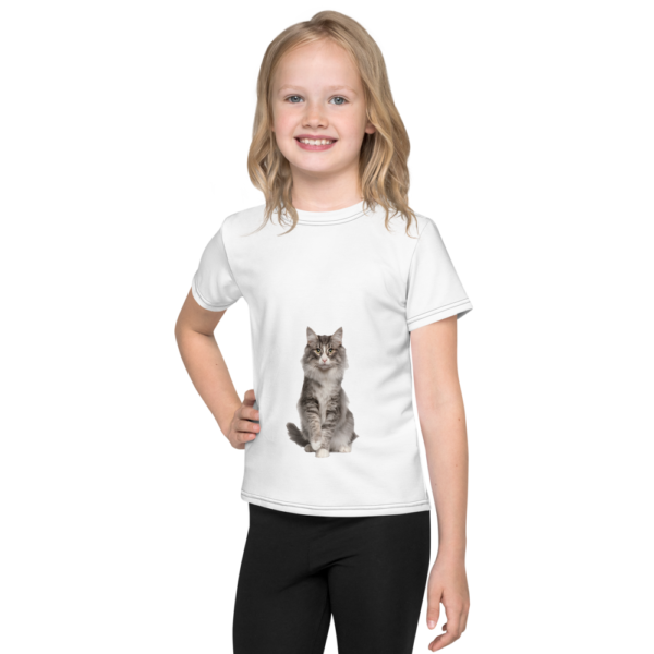 T-Shirt mit Rundhalsausschnitt für Kinder mit Norwegische_Waldkatze Design