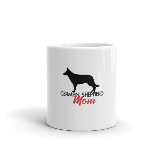 Weiße, glänzende Tasse mit Deutschem Schäferhund Mom Design