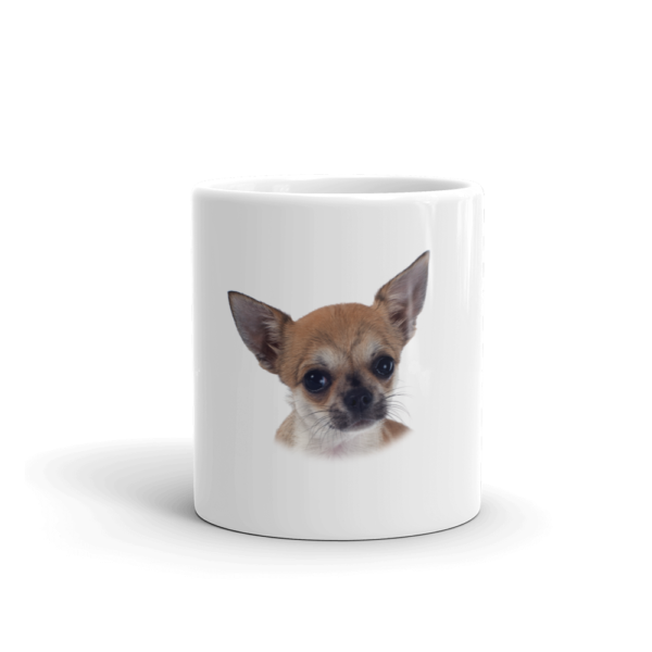 Weiße, glänzende Tasse mit Chihuahua_Welpe Design