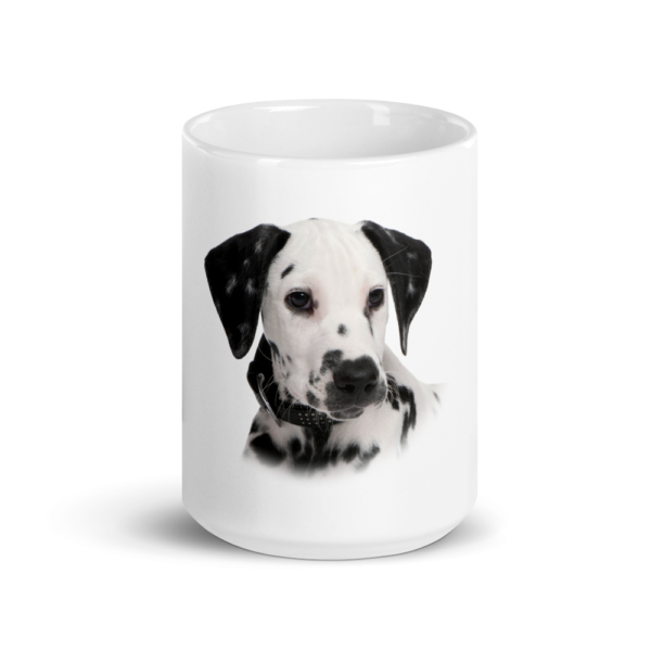 Weiße, glänzende Tasse mit Dalmatiner Welpe Design