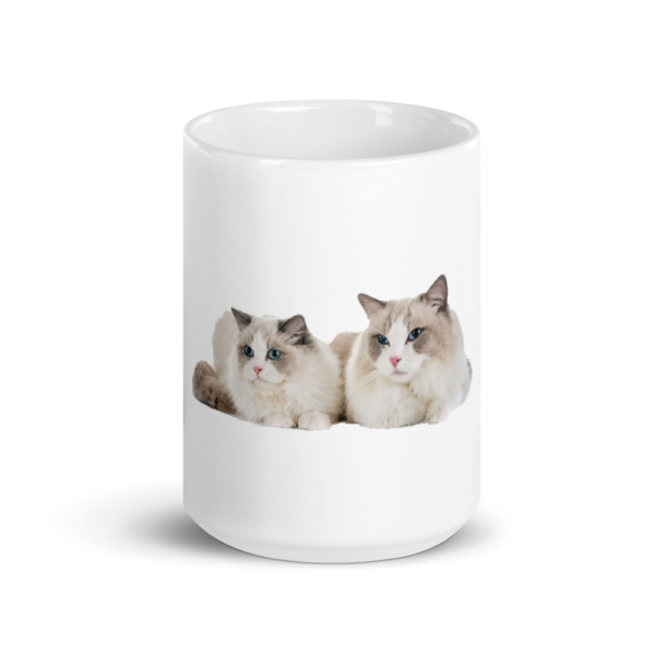 Weiße, glänzende Tasse mit Ragdoll Design