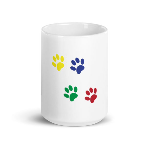 Weiße, glänzende Tasse mit Pfoten Design