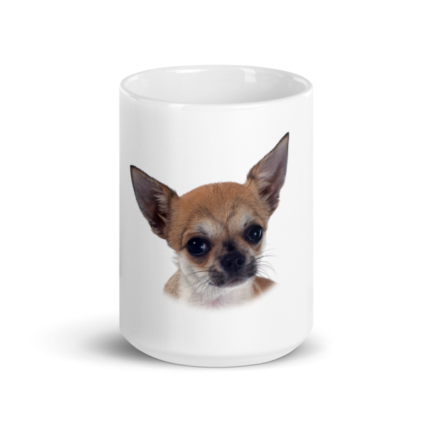 Weiße, glänzende Tasse mit Chihuahua_Welpe Design