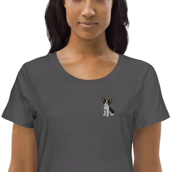Enganliegendes Öko-T-Shirt für Damen mit Französischer Bulldogge Design
