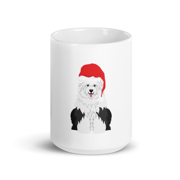 Weiße, glänzende Tasse mit Bobtail_sitzend Design